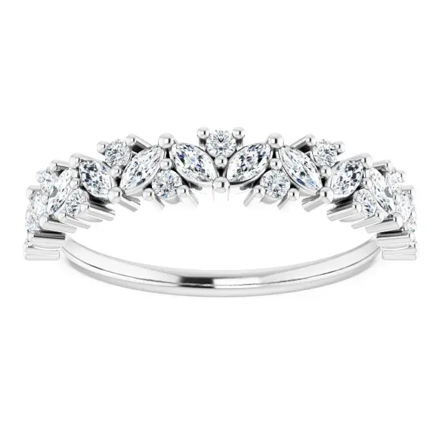 14K White Gold 1/2 CTW Natural Diamond Tilted Marquise Anniversary Band Front View
