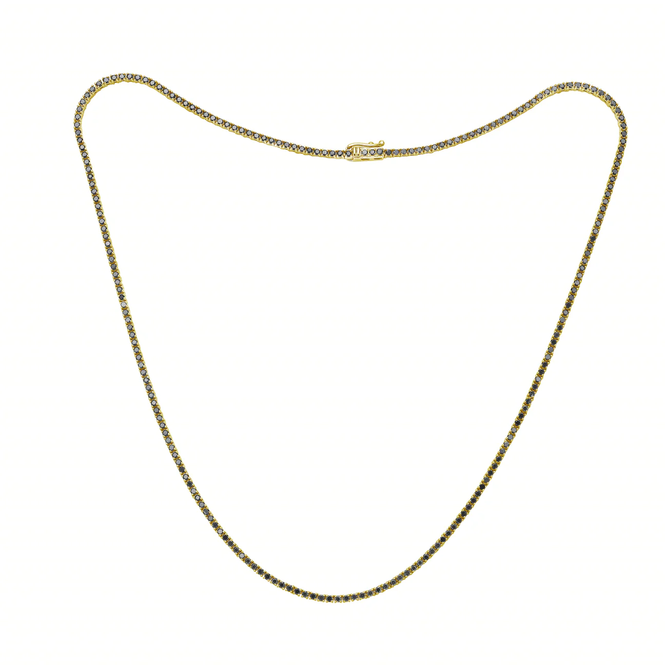 Black Diamond Tennis Necklace 14K yellow Gold 
