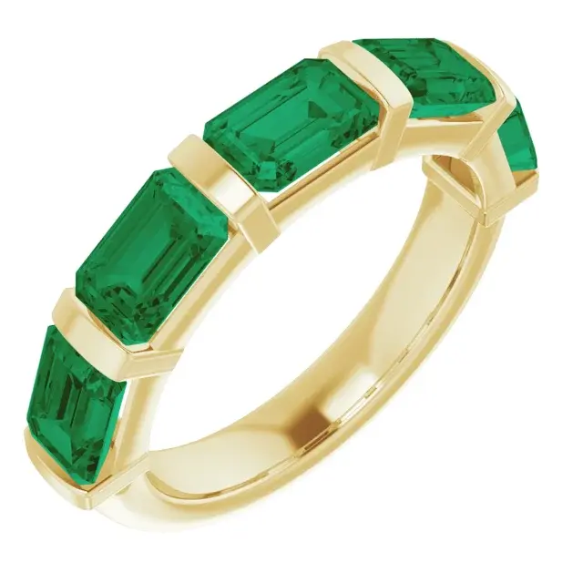 14K Yellow Gold 6x4 mm Natural Emerald Gemstone Band