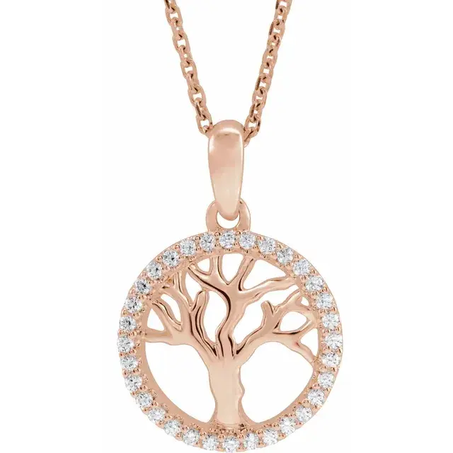 14K Rose Gold 1/5 CTW Natural Diamond Tree of Life 16-18 Inch Necklace