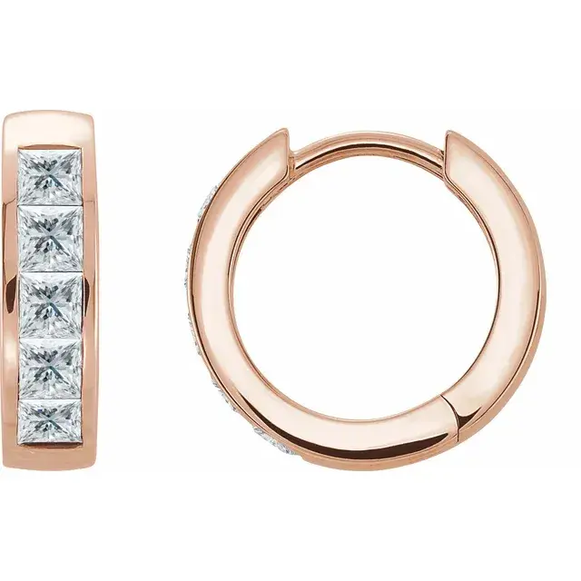 Thumbnail: 14K Rose Gold 9/10 CTW Natural Diamond Hoop Earrings
