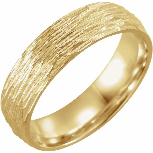 14K Yellow Gold 6 mm Tree Bark Pattern Mens Wedding Band