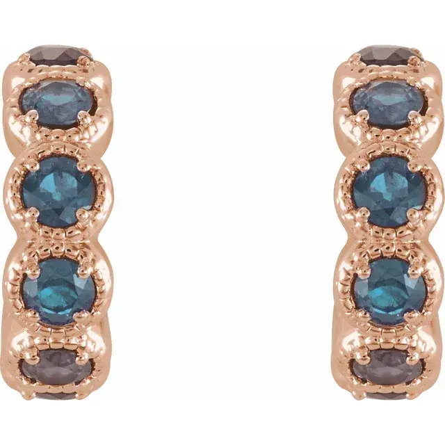 Thumbnail: 14K Rose Gold Aquamarine Huggie Earrings