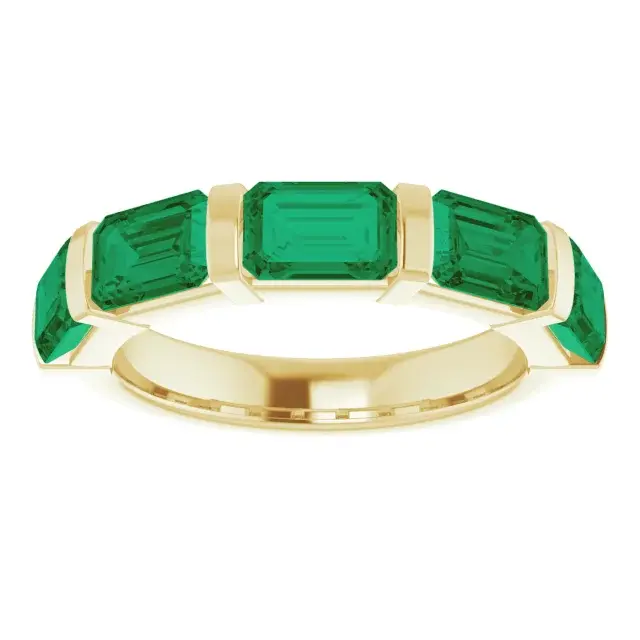 14K Yellow Gold 6x4 mm Natural Emerald Gemstone Band