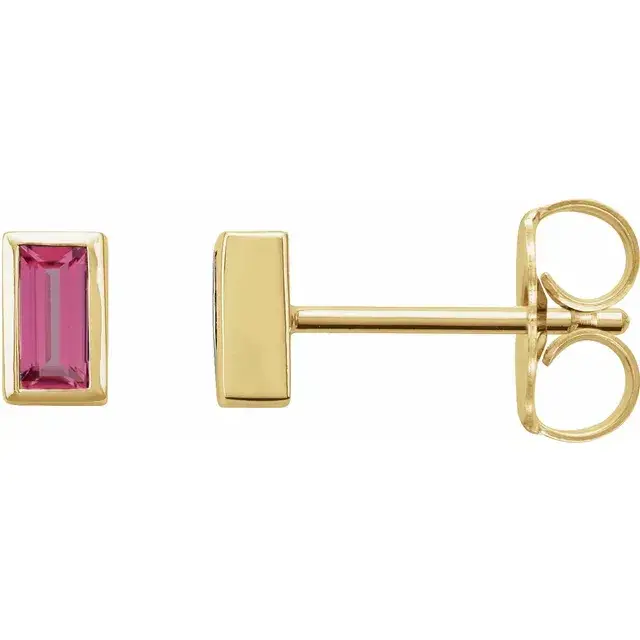 14K Yellow Gold Pink Tourmaline Bezel-Set Earrings