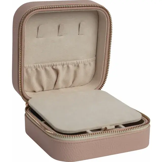 Thumbnail: Leatherette Jewelry Travel Case with Mirror in Blush