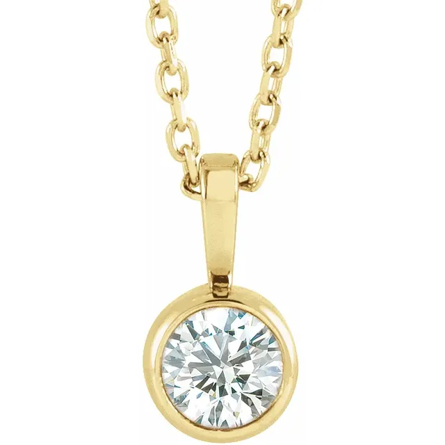 14K Gold 1/4 CT Natural Diamond Bezel-Set Solitaire 16-18" Necklace