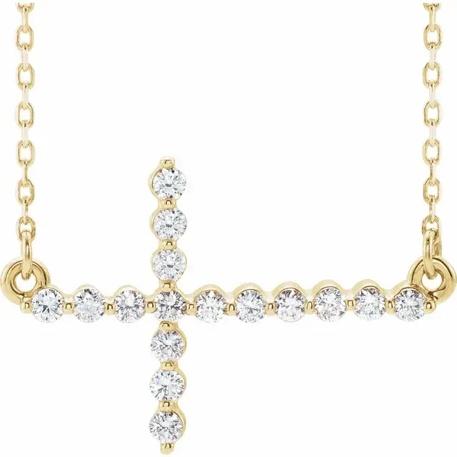 Thumbnail: 14K Yellow Gold 1/5 CTW Natural Diamond Sideways Cross 16-18" Necklace
