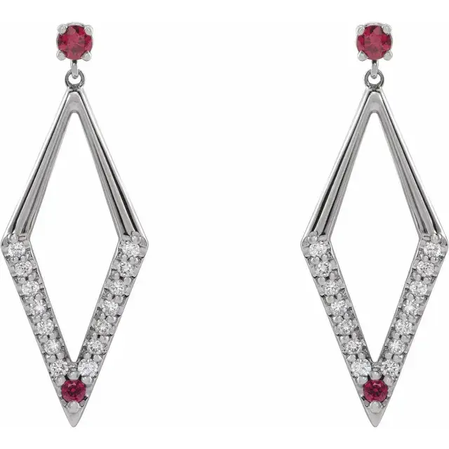 Thumbnail: 14K White Gold Natural Ruby & 1/2 CTW Natural Diamond Geometric Earrings