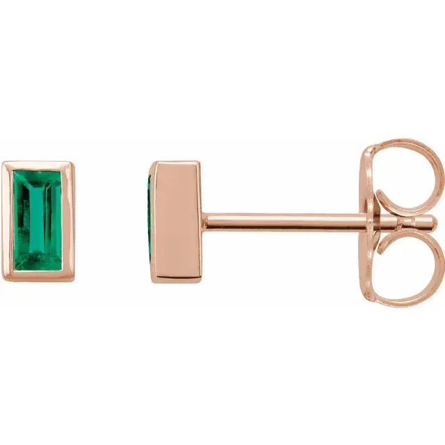 Thumbnail: 14K Rose Gold Natural Emerald Bezel-Set Earrings Side