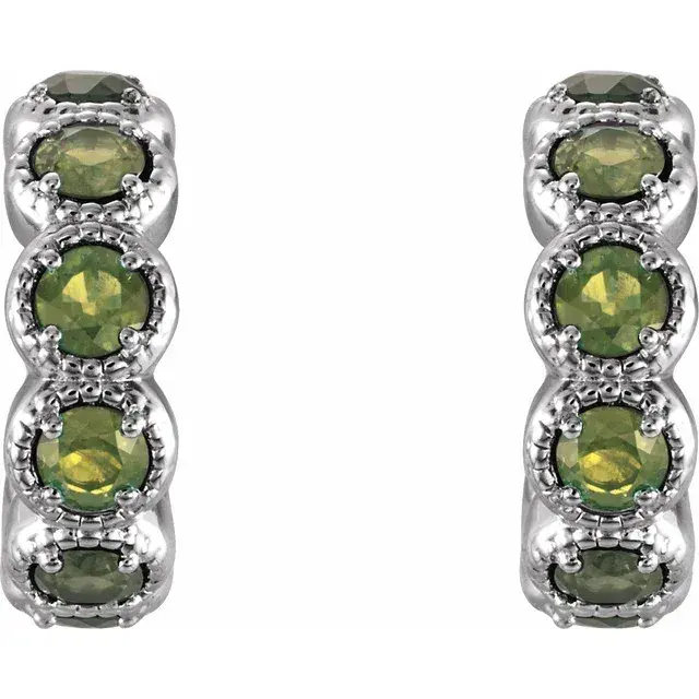 14K White Gold Peridot Huggie Earrings
