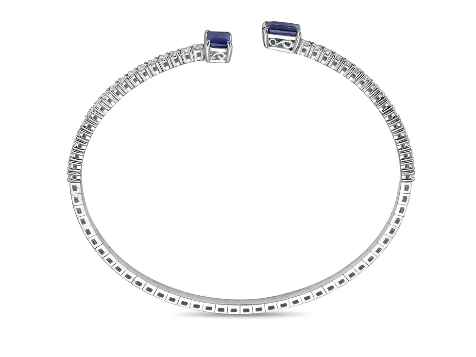 1.10Ct Diamond 1.75Ct Blue Sapphire Open Flexi Bangle 14K White Gold side of bangle