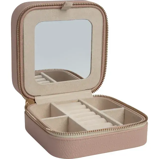 Thumbnail: Leatherette Jewelry Travel Case with Mirror in Blush
