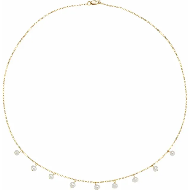 14K Yellow Gold White Freshwater Pearl 18" Necklace