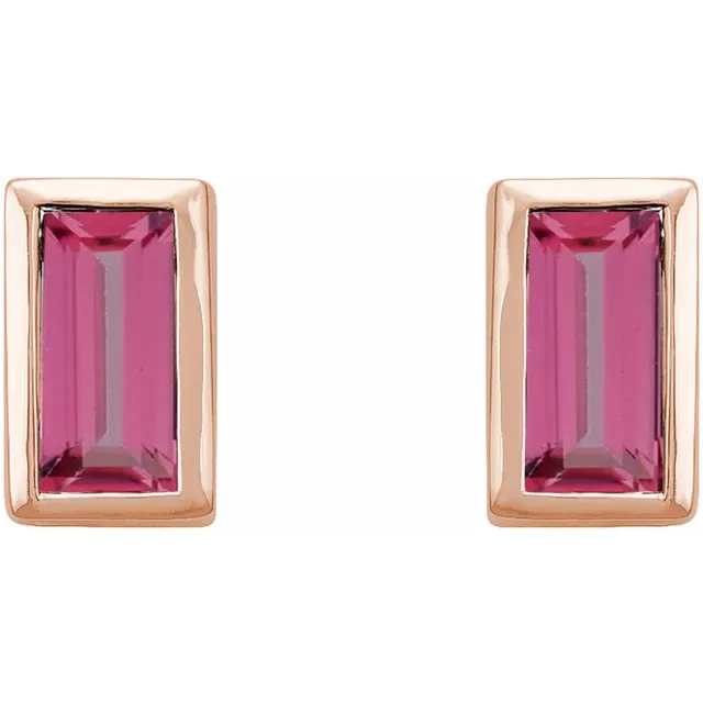 14K Rose Gold Pink Tourmaline Bezel-Set Earrings