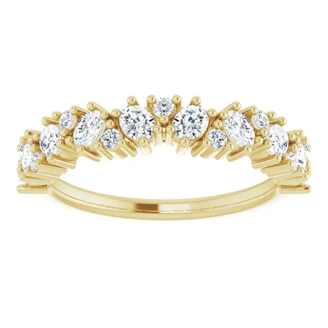 14K Yellow Gold 3/4 CTW Natural Diamond Cluster Anniversary Band Front View
