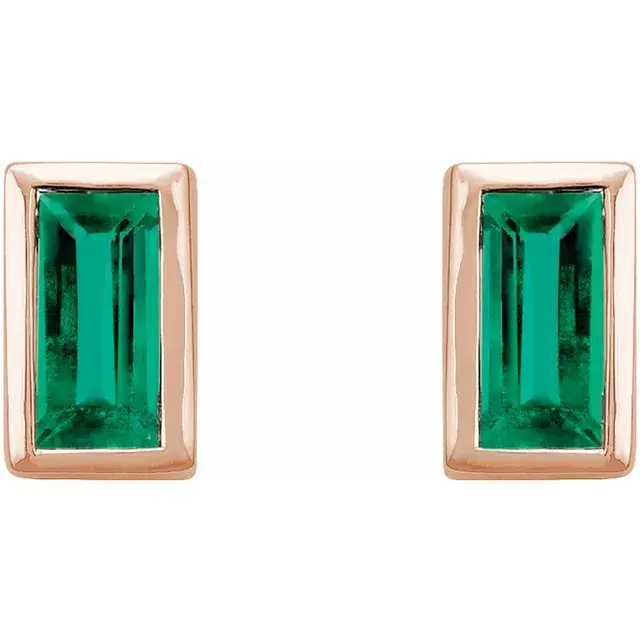 Thumbnail: 14K Rose Gold Natural Emerald Bezel-Set Earrings Side