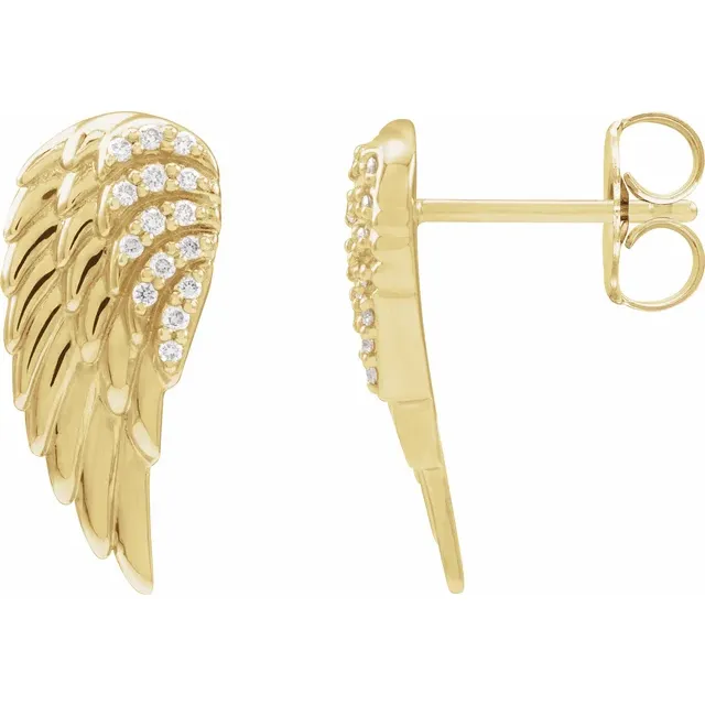 14K Gold .07 CTW Natural Diamond Angel Wing Earrings