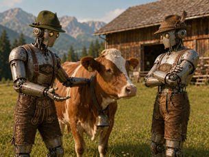 2 Roboter beim Kuhhandel auf der Alm