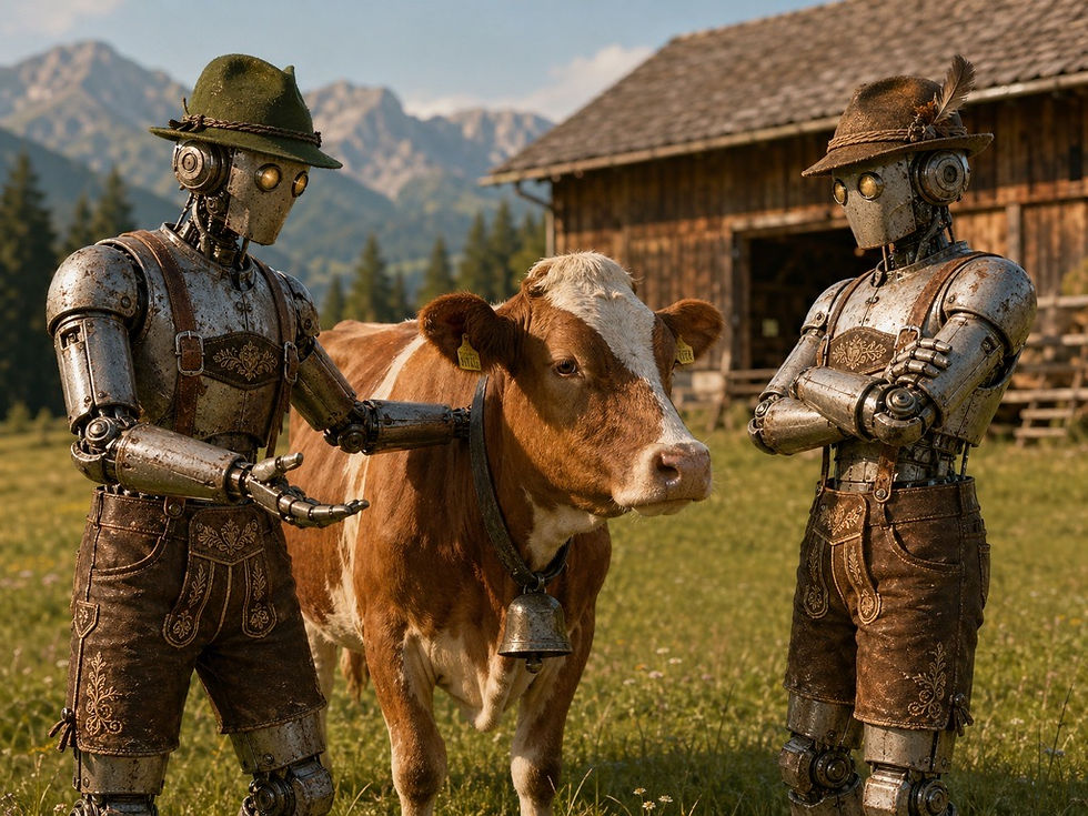 2 Roboter beim Kuhhandel auf der Alm