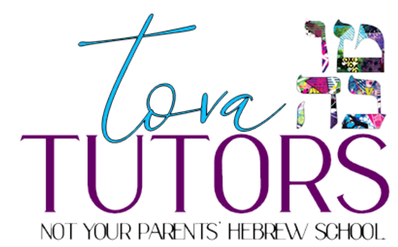 Colorful Hebrew letters and the text, "Tova Tutors - Not your parents' Hebrew school."