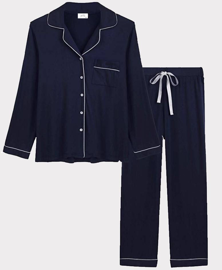 Holly sleepwear and beyond navy blue bamboo viscose cotton pajama long sleeves set. 