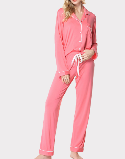 Thumbnail: Holly sleepwear and beyond bamboo viscose cotton pajama long sleeves and long pants pajama set.