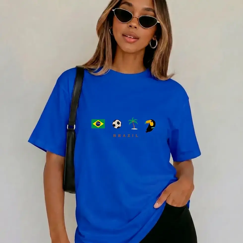 Miniatura: Camiseta T Shirt Estampa Ícones Brasil Tropical Algodão