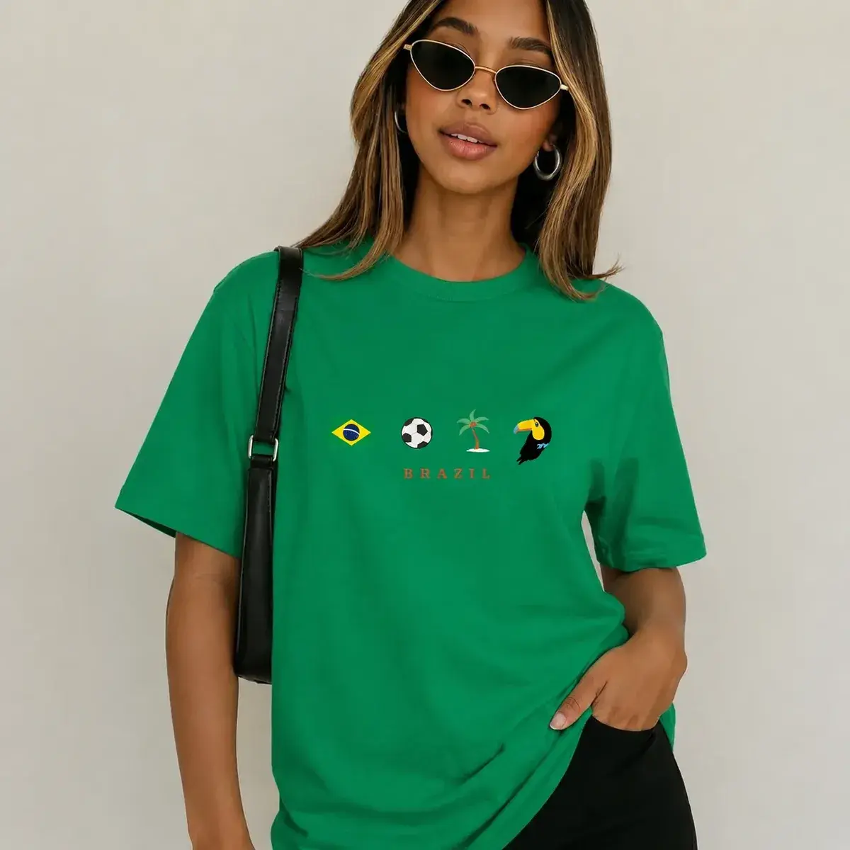 Camiseta T Shirt Estampa Ícones Brasil Tropical Algodão