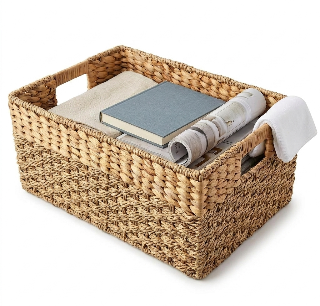 Medium wicker storage basket with built-in handles