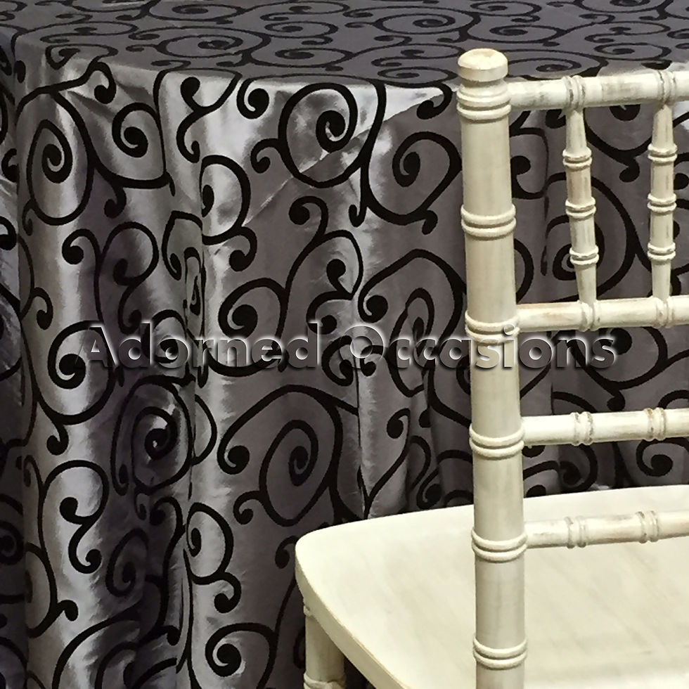Swirl Flocking Taffeta - Black on Silver
