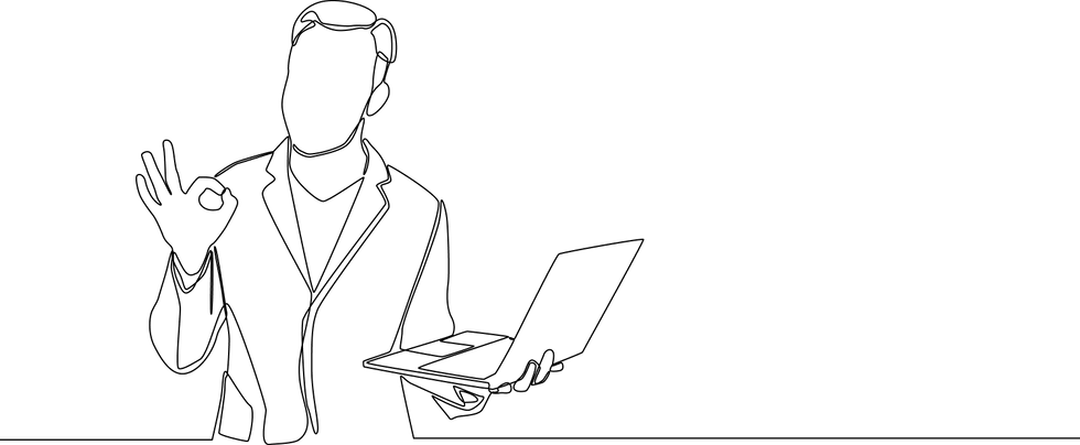 the illustration of the man holding laptop in the hand