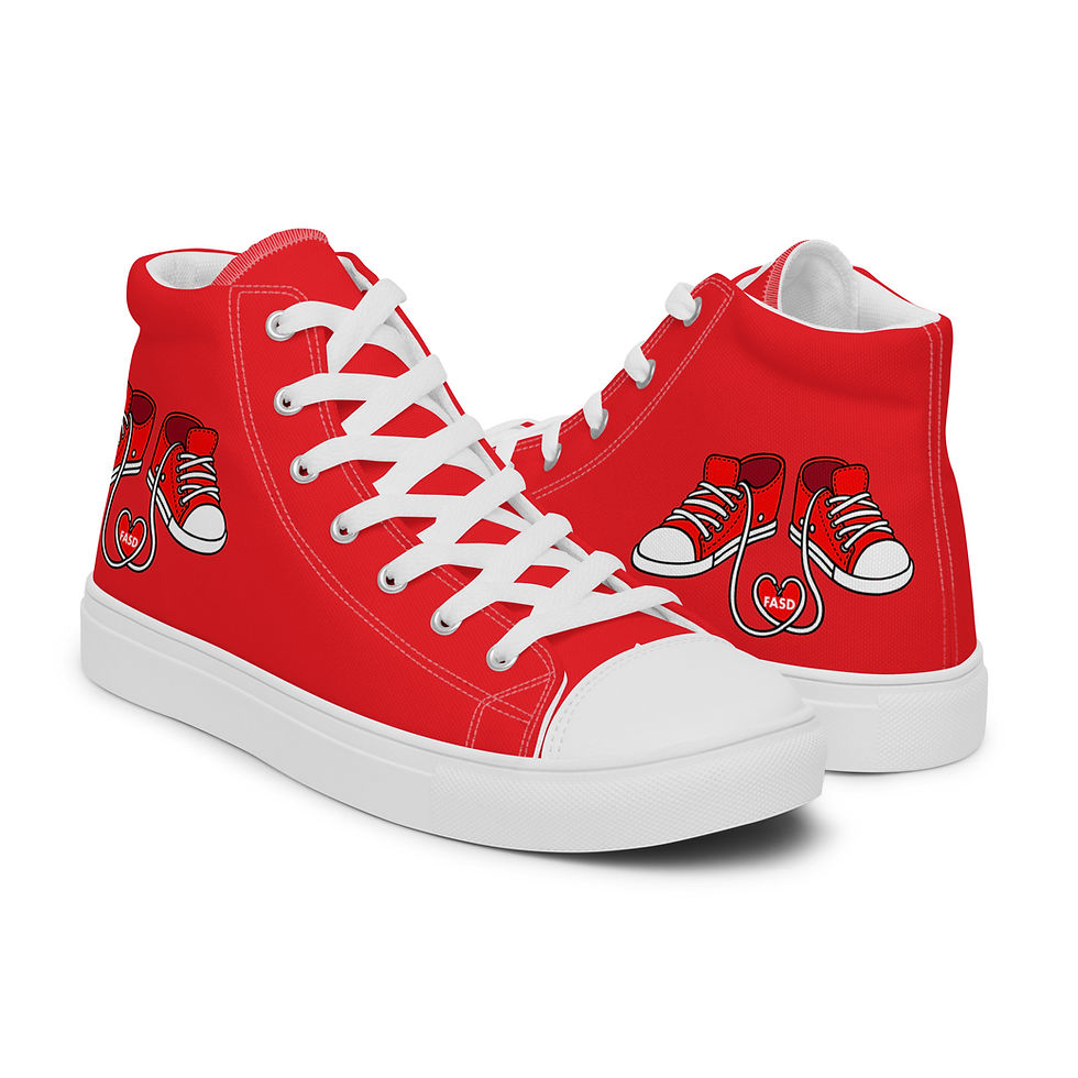 Thumbnail: Women’s high top canvas "Red Shoes Rock for FASD" shoes