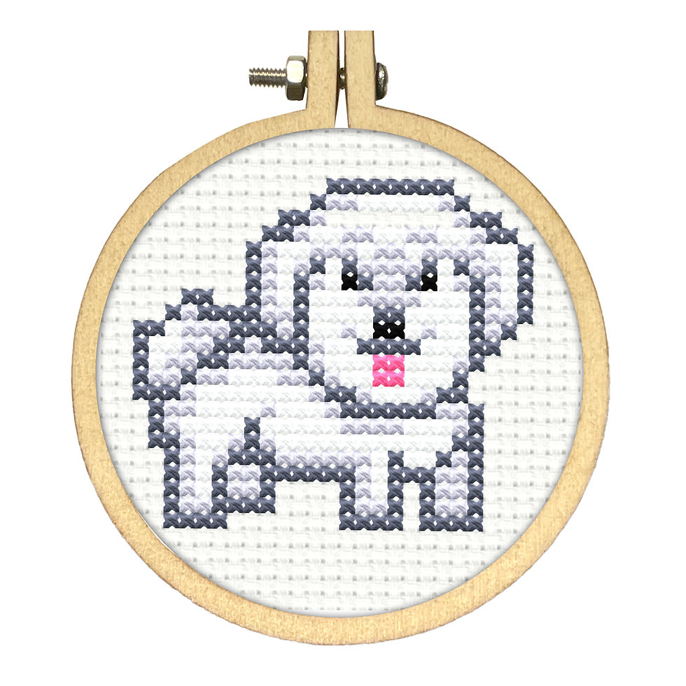 Thumbnail: Modern puppy dog cross stitch kit, beginner friendly, Popstitch Australia
