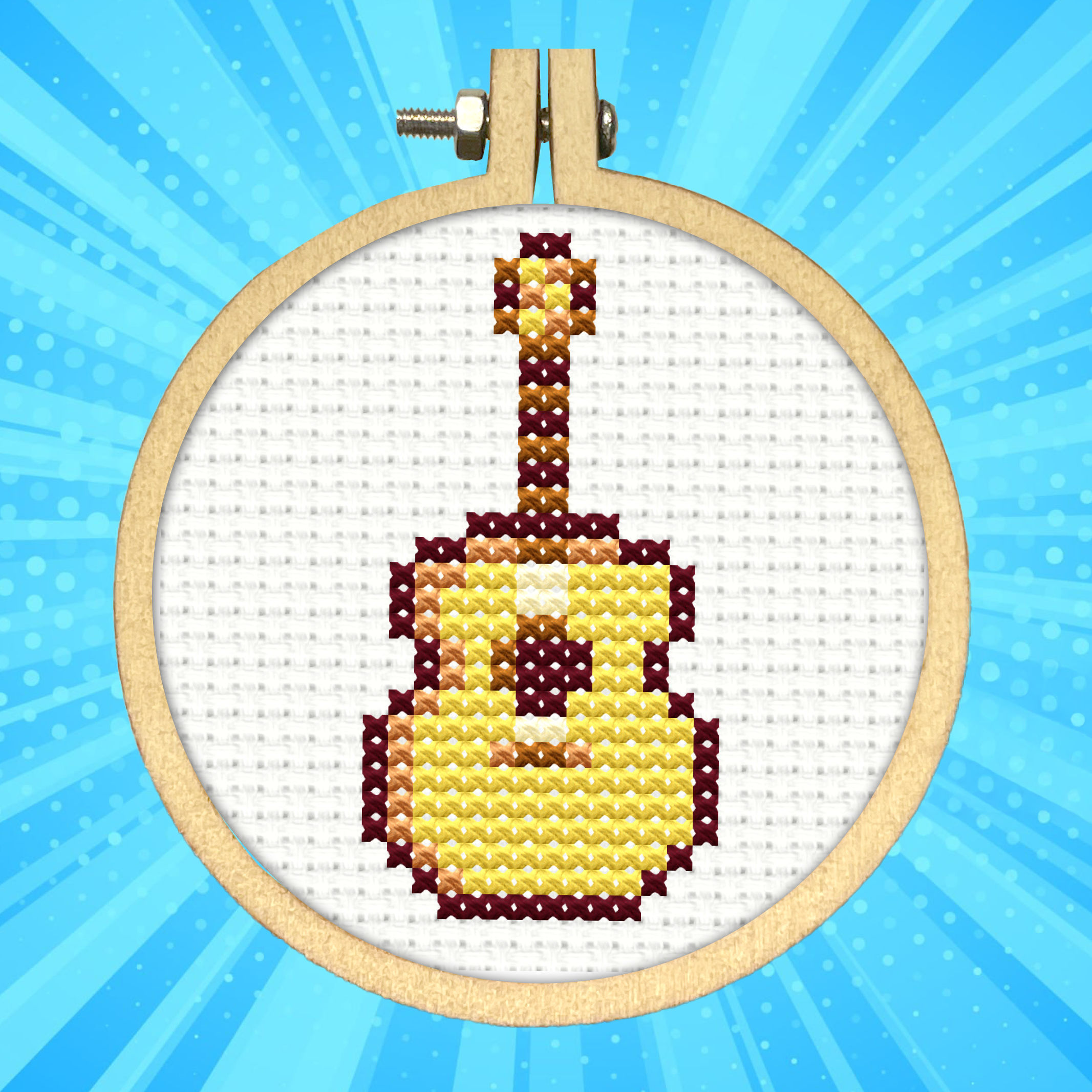 Modern guitar cross stitch kit, beginner friendly, Popstitch Australia