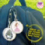 School bag with cross stitch key rings