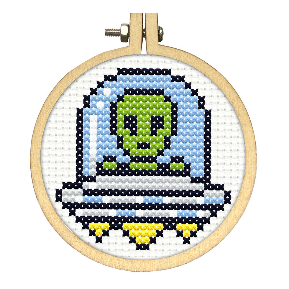 Modern alien cross stitch kit, beginner friendly, Popstitch Australia
