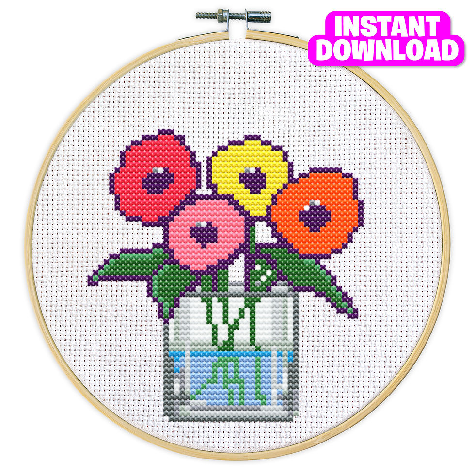 POP Flowers Digital Cross Stitch Pattern Instant Download