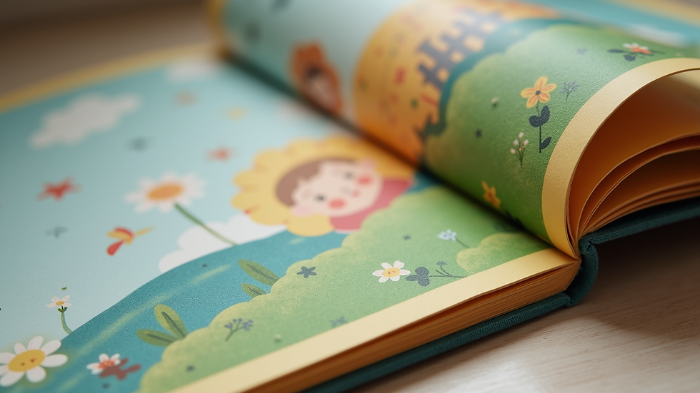 Close-up of an interactive lift-the-flap book featuring colorful illustrations