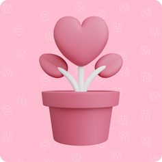 3D heart-shaped plant on a pink background