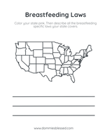 Blank USA Map of Breastfeeding Laws Coloring Page