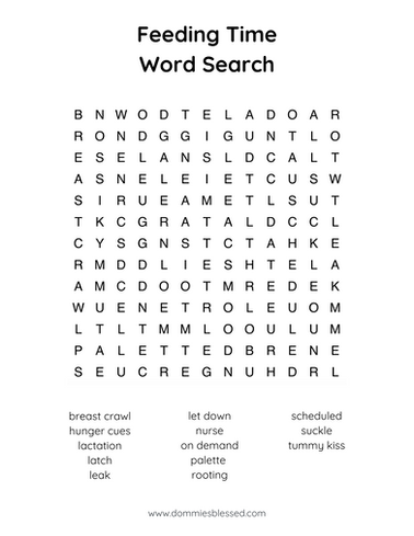Feeding Time Breastfeeding Word Search