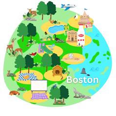 An illustrated map of Boston