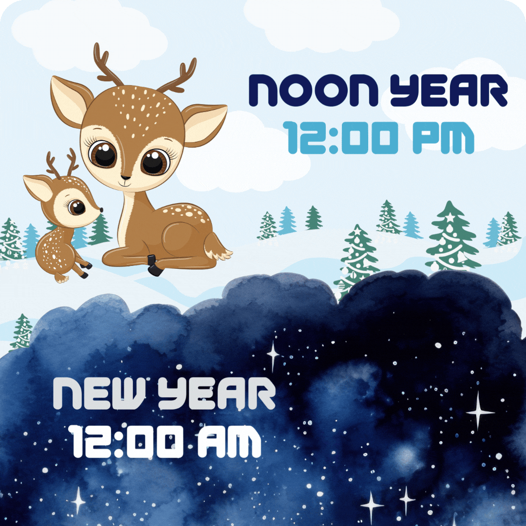 Noon Year vs New Year Illustrated Gif