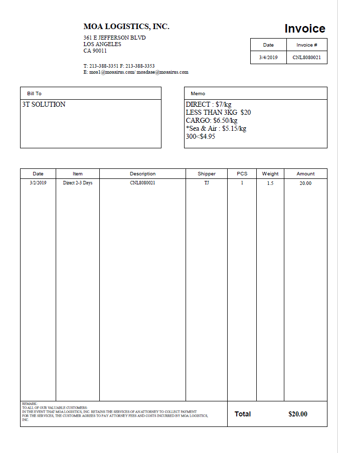 Thumbnail: MOA INVOICE as of 03/22/2019