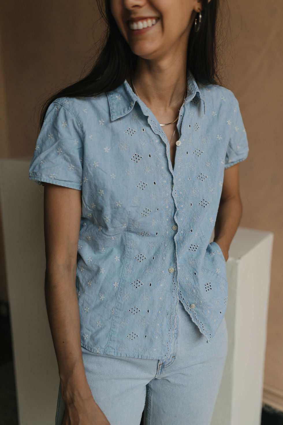 Thumbnail: Denim Eyelet Top