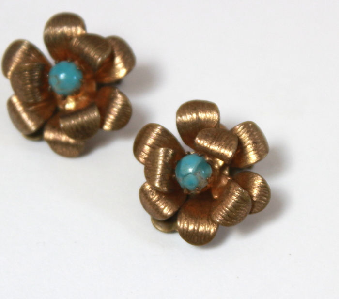 Miniature : Clips fleurs laiton turquoise