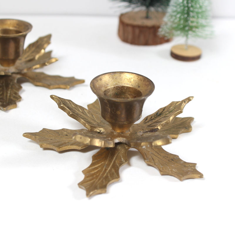Miniature : Bougeoirs en laiton Feuilles de houx
