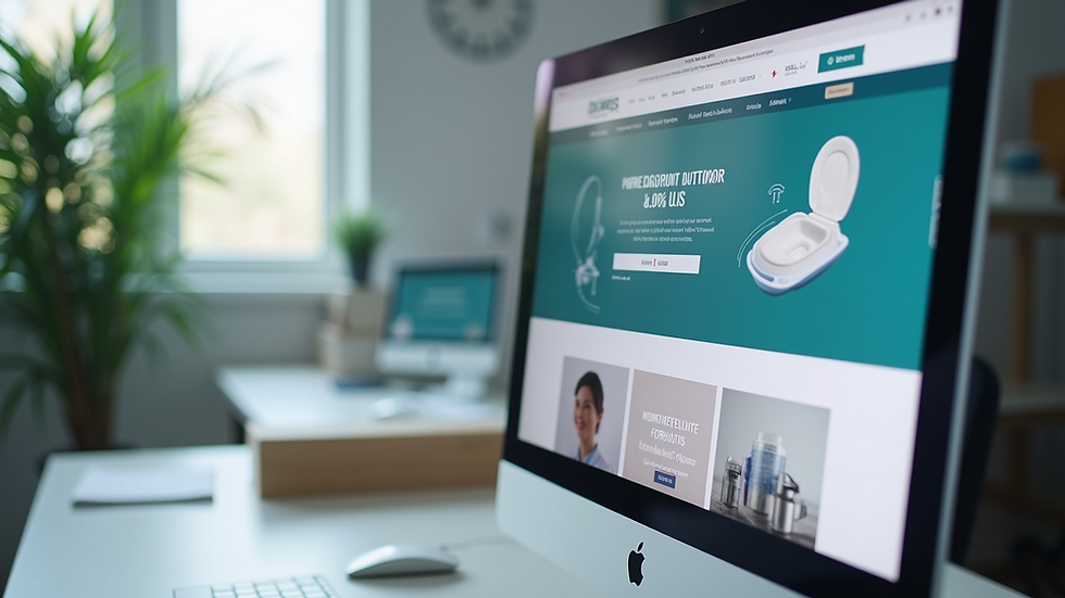 Eye-level view of a computer screen showing an ostomy supply resale website