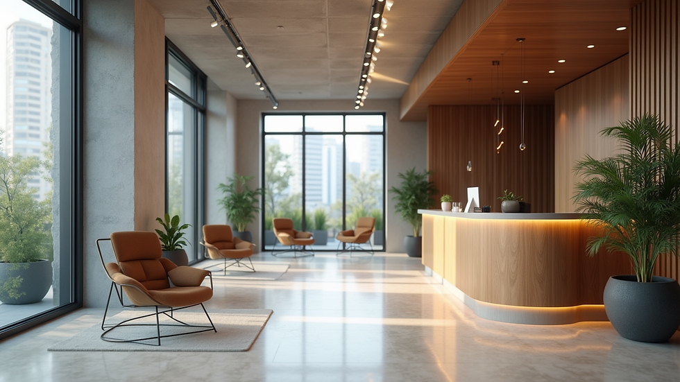 Eye-level view of a modern law office reception area